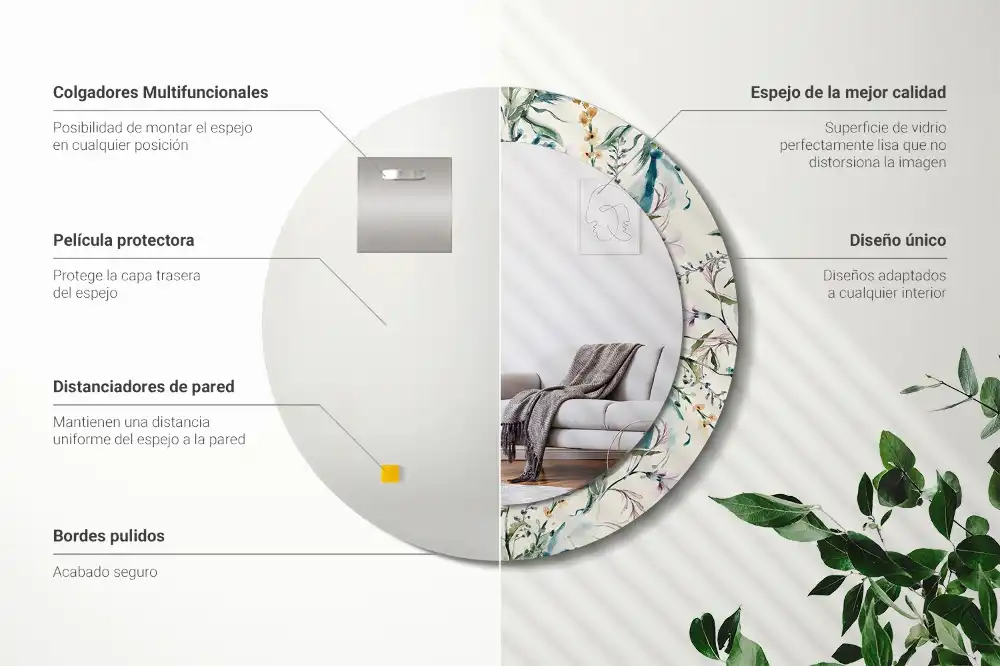 Miroir rond avec décoration fleurs à l'aquarelle