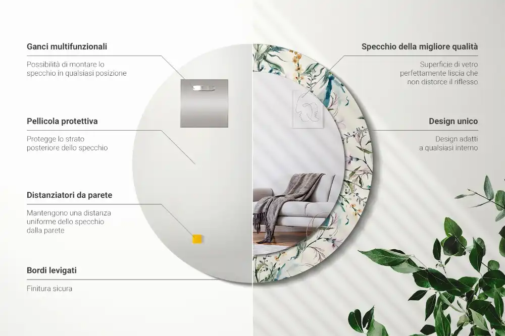 Miroir rond avec décoration fleurs à l'aquarelle