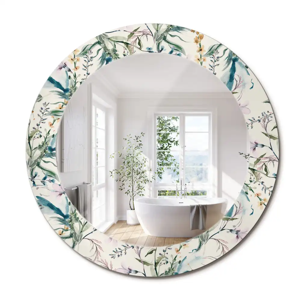 Miroir rond avec décoration fleurs à l'aquarelle