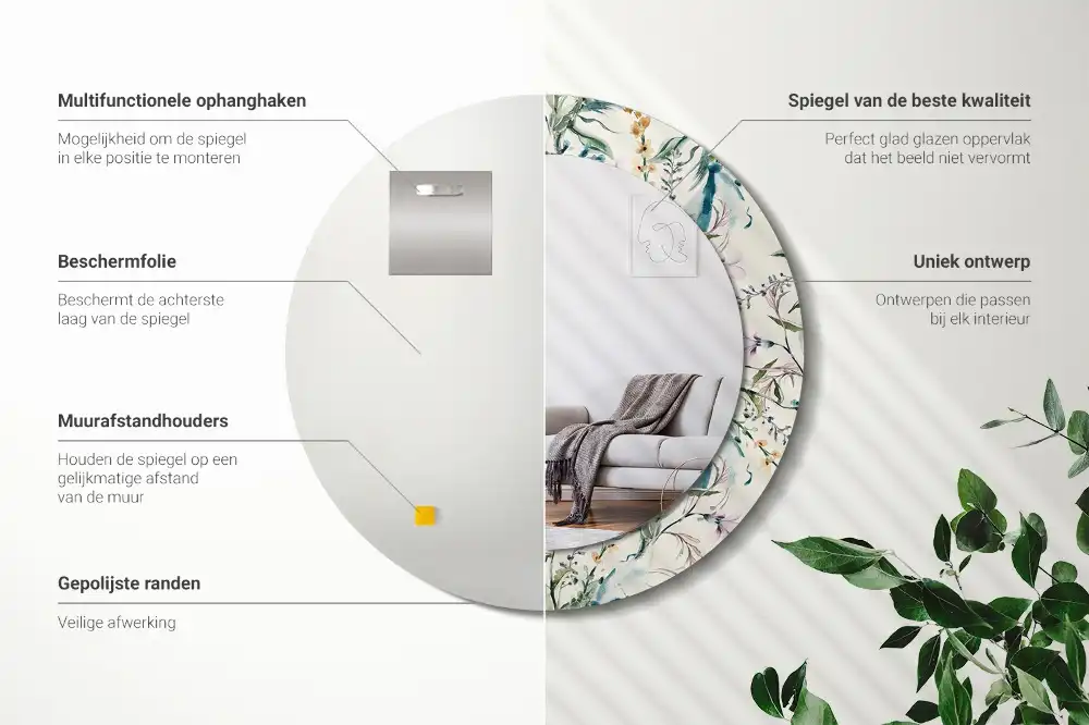 Miroir rond avec décoration fleurs à l'aquarelle