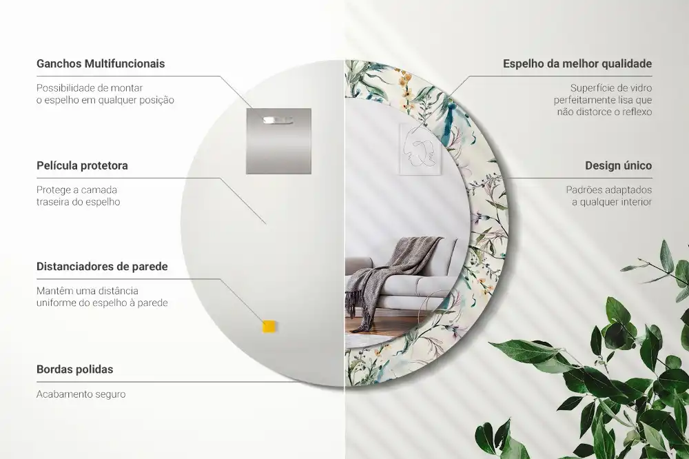 Miroir rond avec décoration fleurs à l'aquarelle