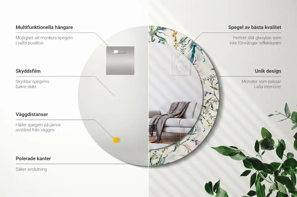 Miroir rond avec décoration fleurs à l'aquarelle