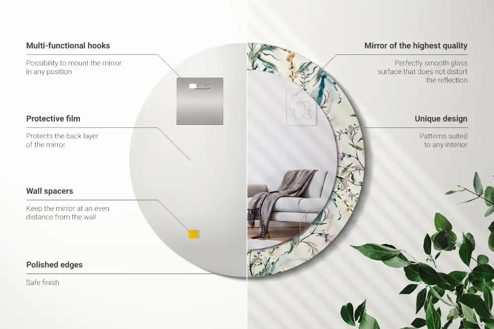 Miroir rond avec décoration fleurs à l'aquarelle
