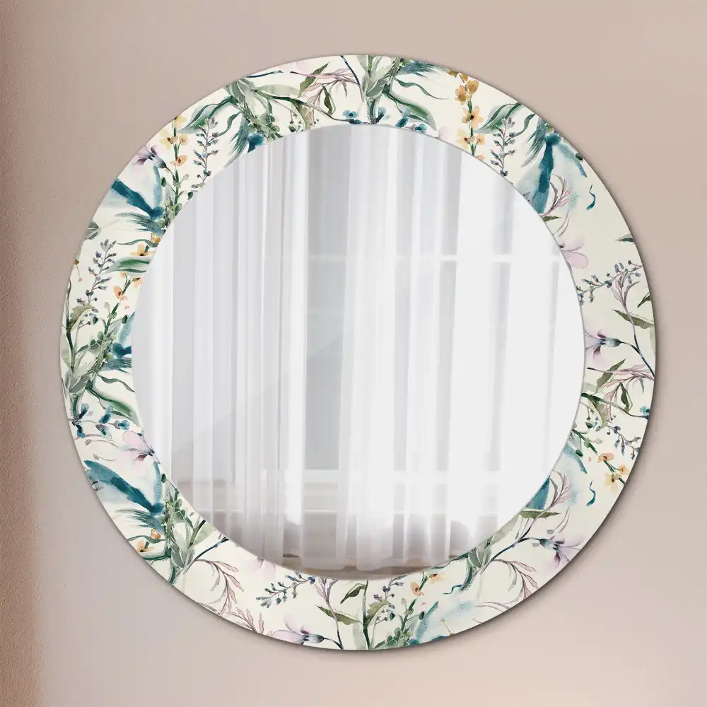 Miroir rond avec décoration fleurs à l'aquarelle