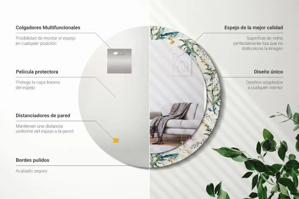 Miroir rond avec décoration fleurs à l'aquarelle