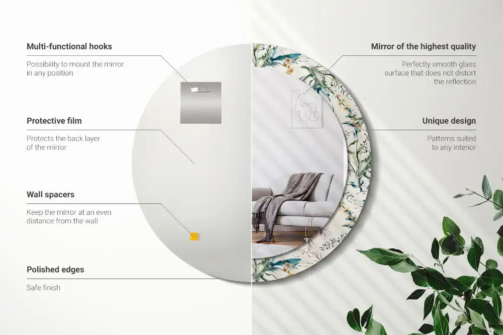 Miroir rond avec décoration fleurs à l'aquarelle