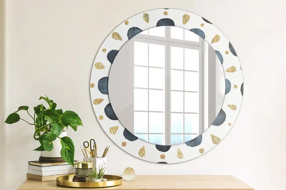 Miroir rond cadre imprimé mandala lunaire