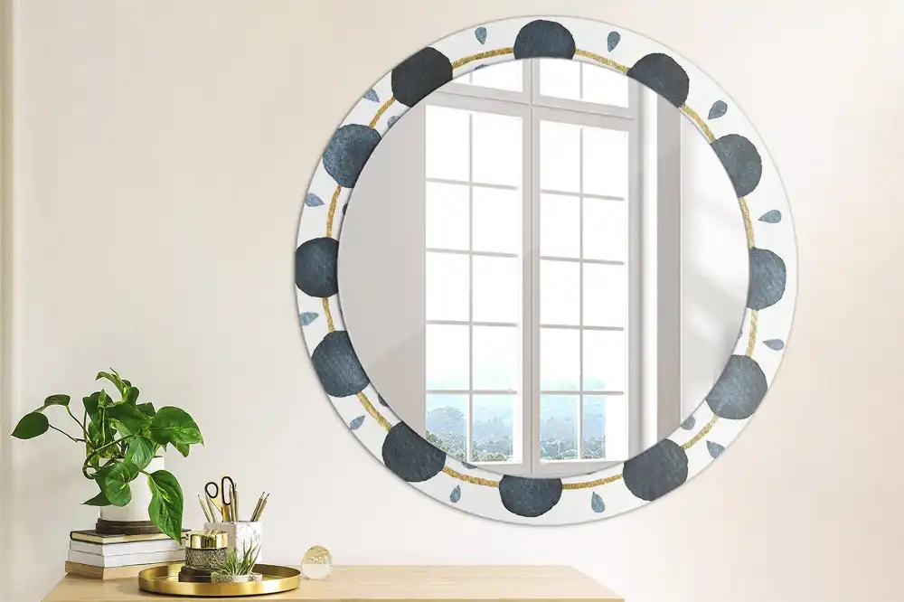 Miroir rond cadre imprimé mandala lunaire