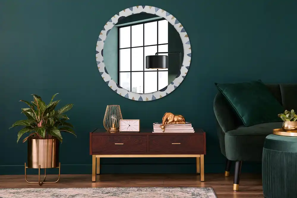 Miroir rond cadre imprimé mandala lunaire