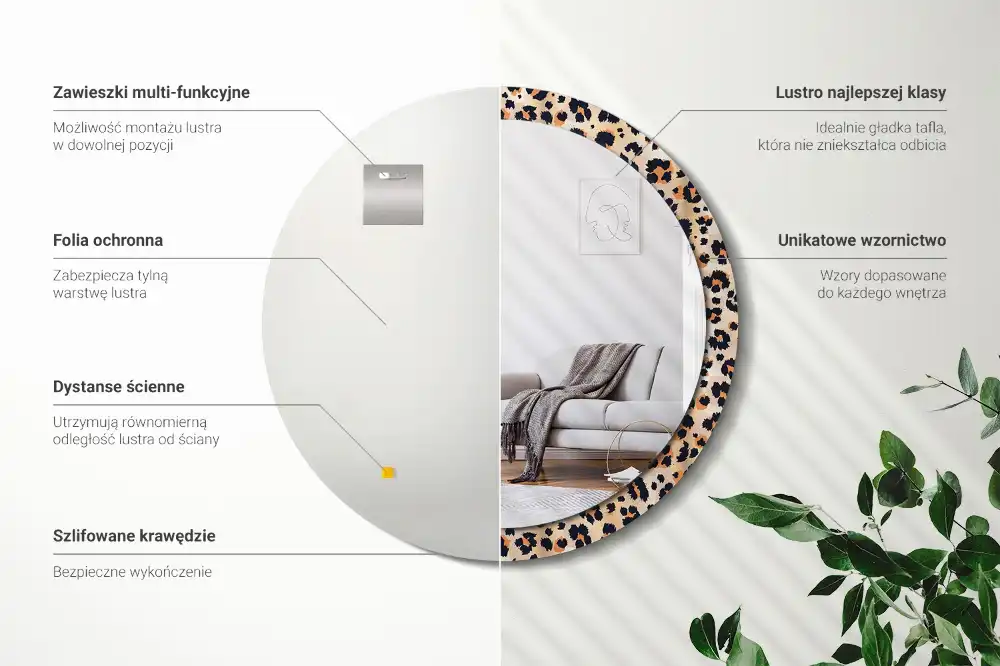Miroir rond cadre avec impression motif à taches