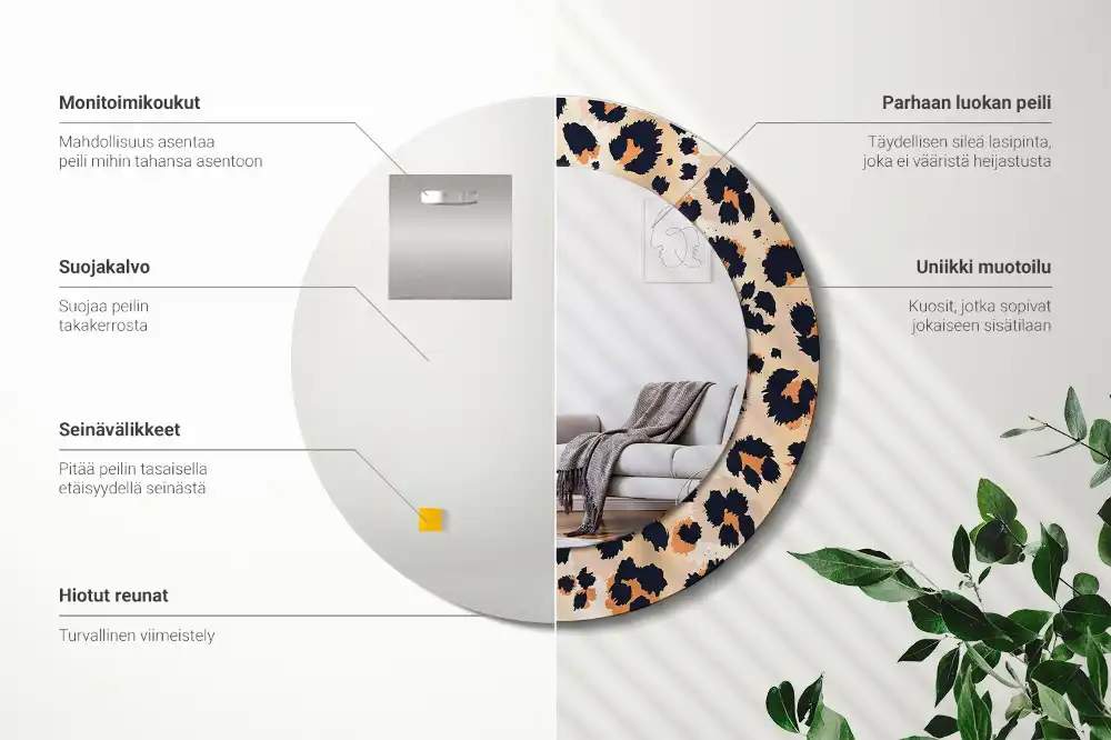 Miroir rond cadre avec impression motif à taches