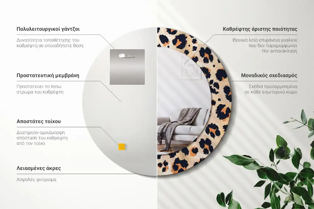 Miroir rond cadre avec impression motif à taches