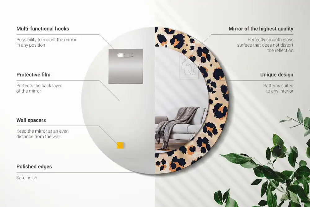 Miroir rond cadre avec impression motif à taches