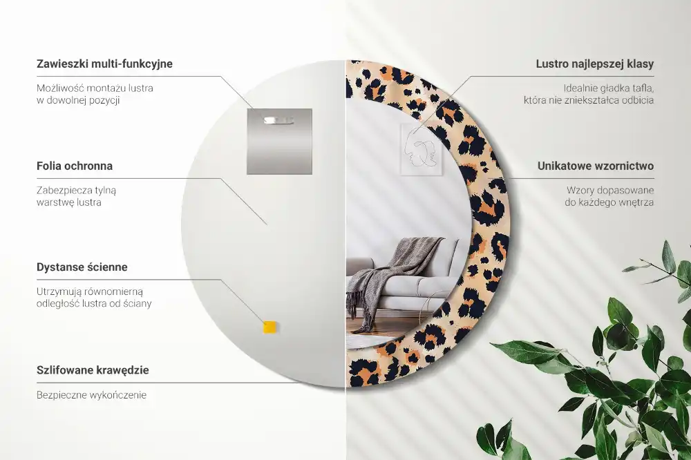 Miroir rond cadre avec impression motif à taches