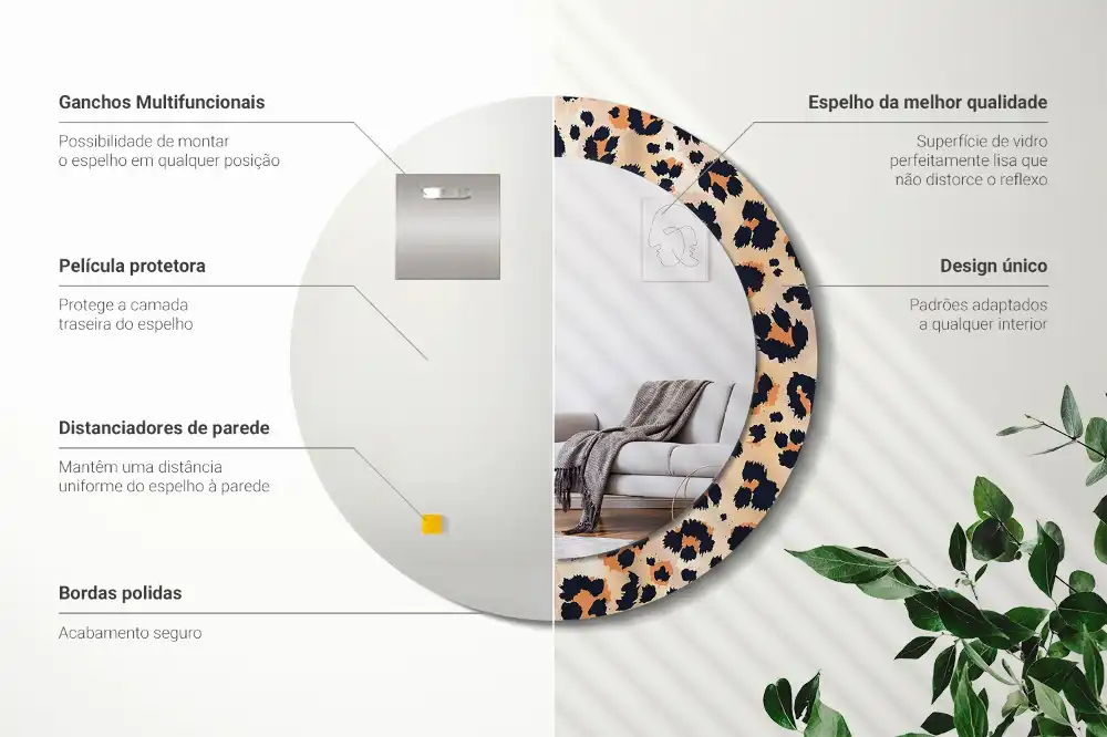 Miroir rond cadre avec impression motif à taches