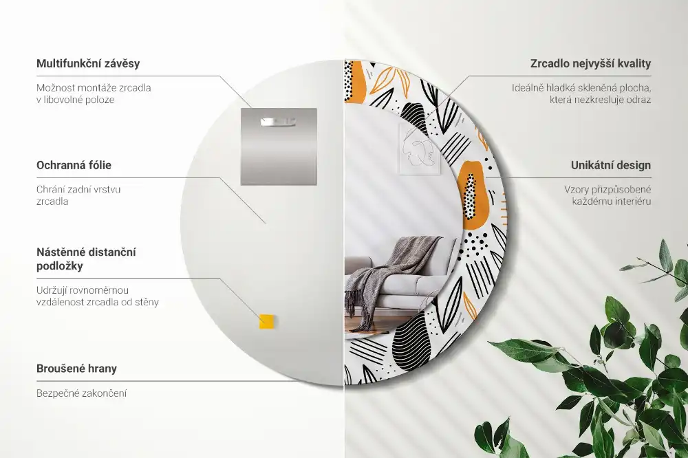 Miroir rond avec décoration papayes