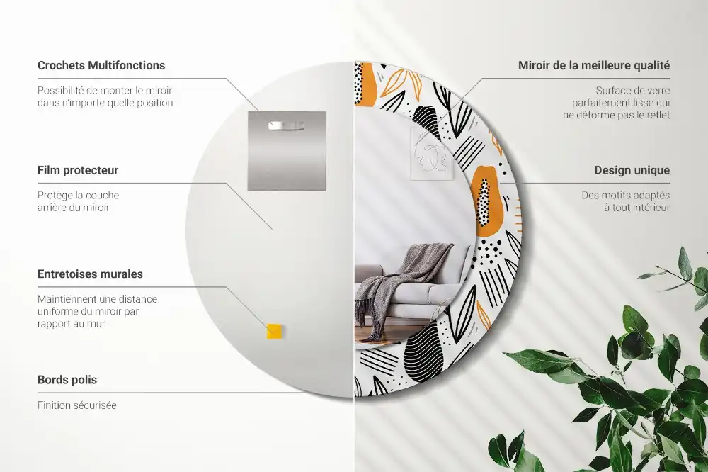 Miroir rond avec décoration papayes