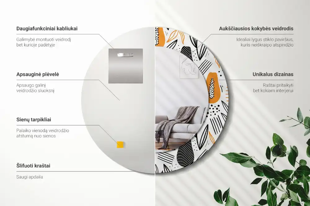 Miroir rond avec décoration papayes