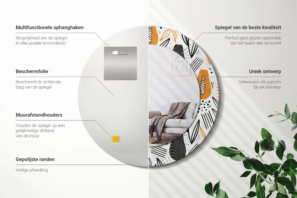 Miroir rond avec décoration papayes