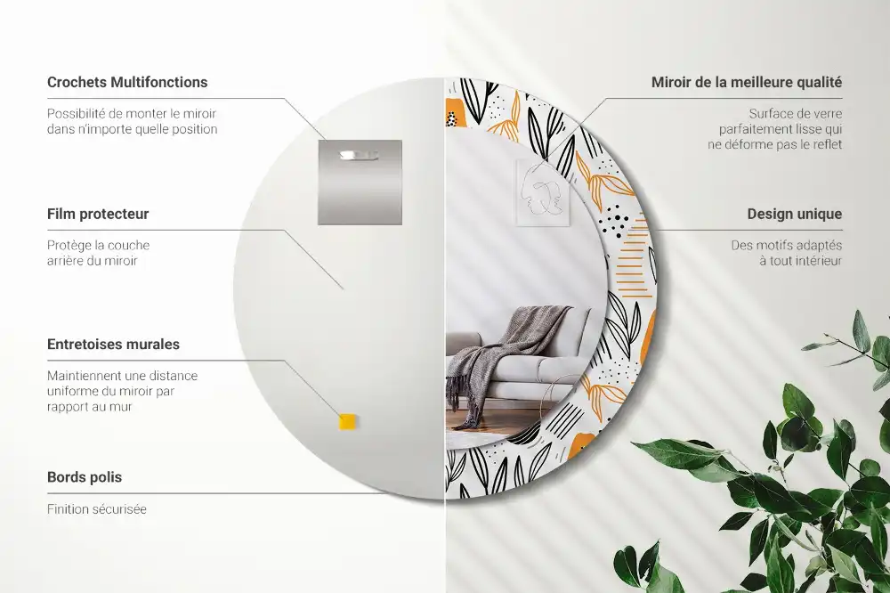Miroir rond avec décoration papayes