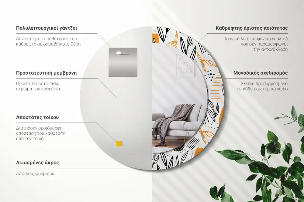 Miroir rond avec décoration papayes