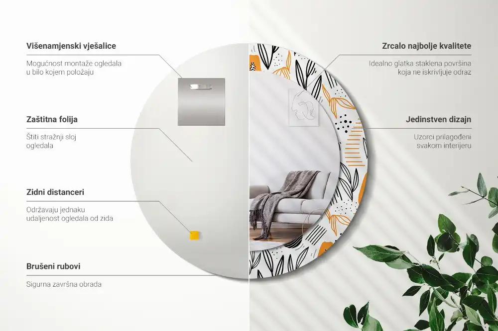 Miroir rond avec décoration papayes