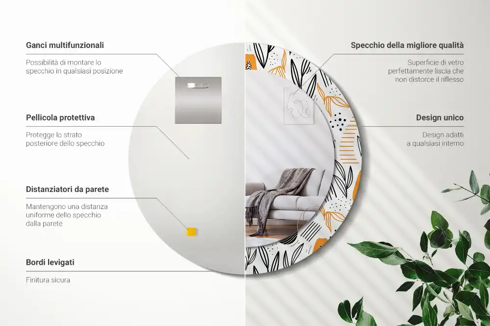Miroir rond avec décoration papayes