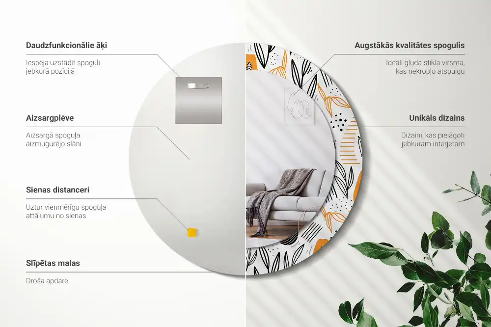 Miroir rond avec décoration papayes