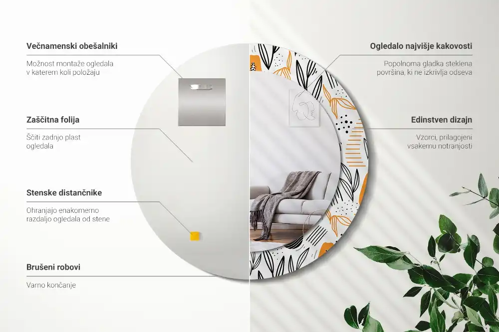 Miroir rond avec décoration papayes