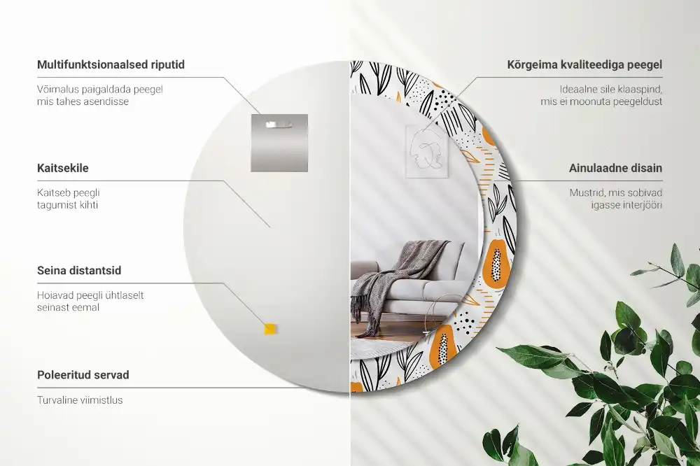 Miroir rond avec décoration papayes