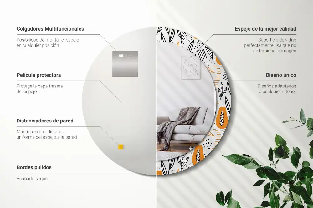 Miroir rond avec décoration papayes