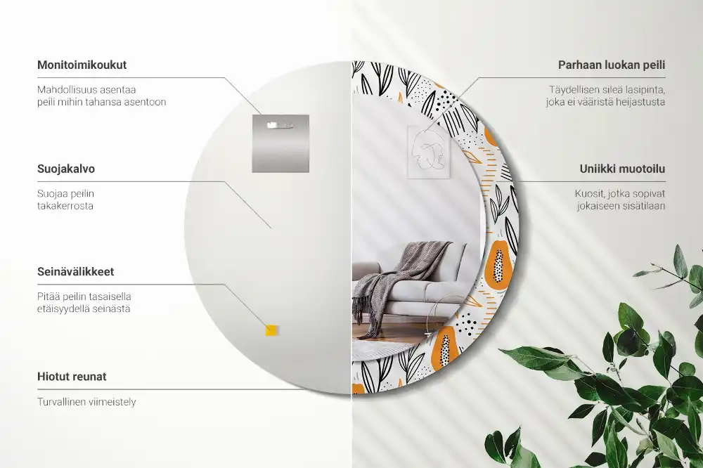 Miroir rond avec décoration papayes