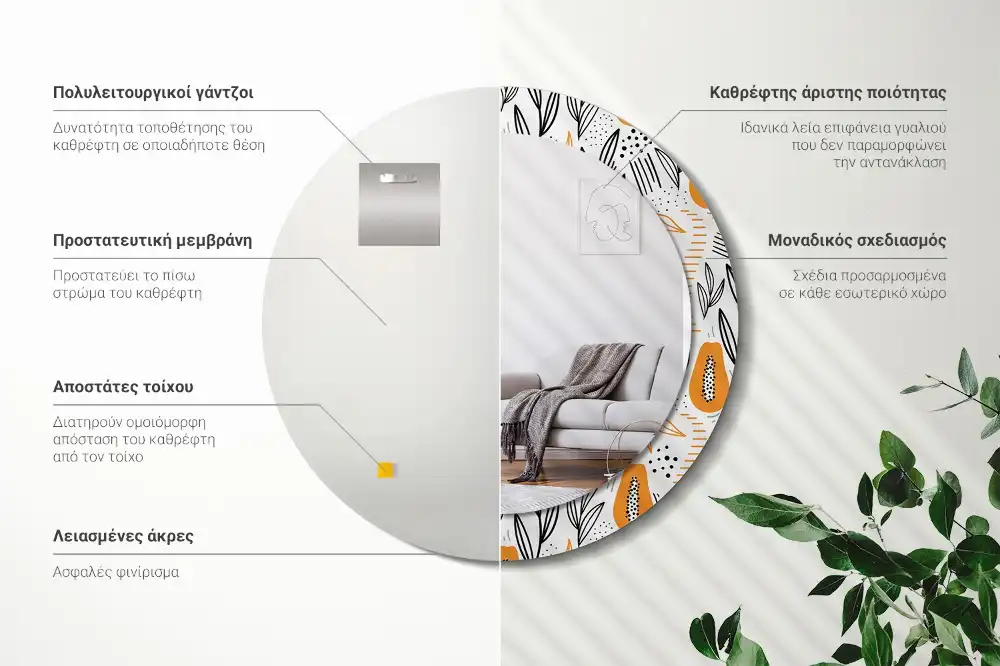 Miroir rond avec décoration papayes