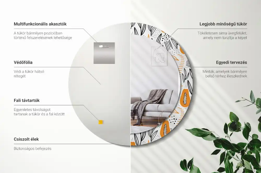 Miroir rond avec décoration papayes