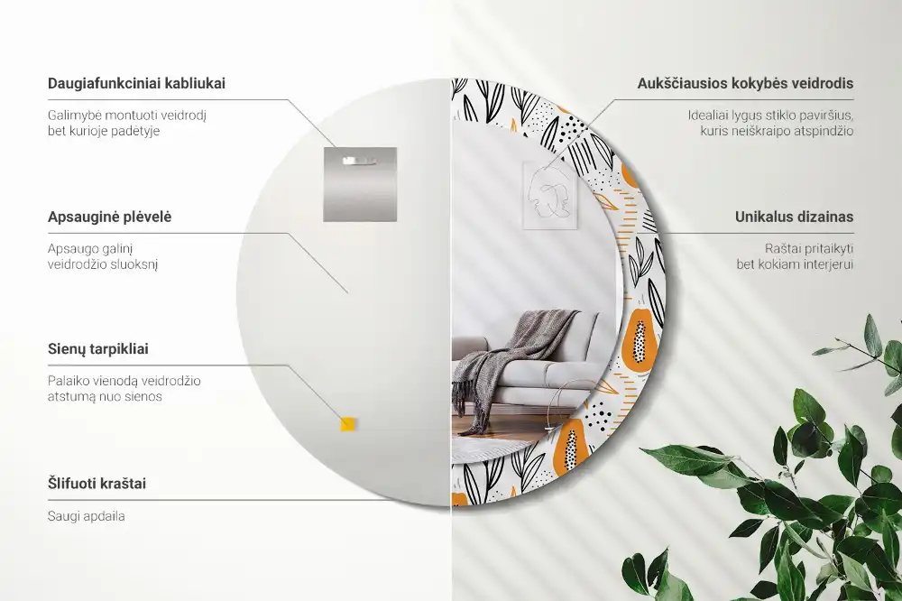 Miroir rond avec décoration papayes