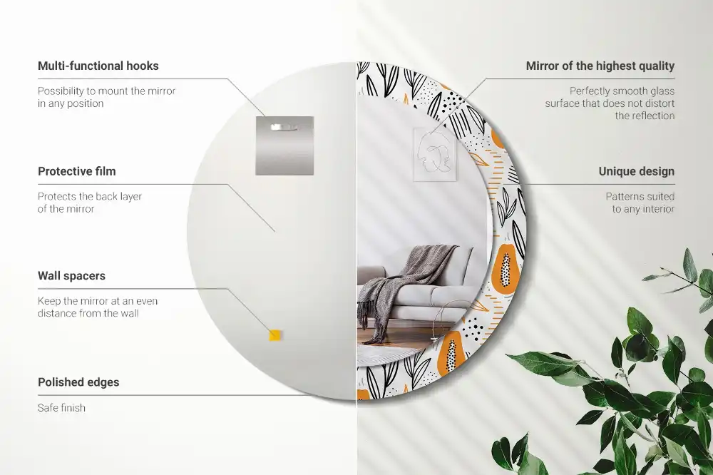 Miroir rond avec décoration papayes