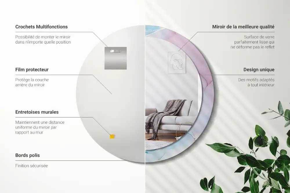 Miroir rond imprimé style marbré