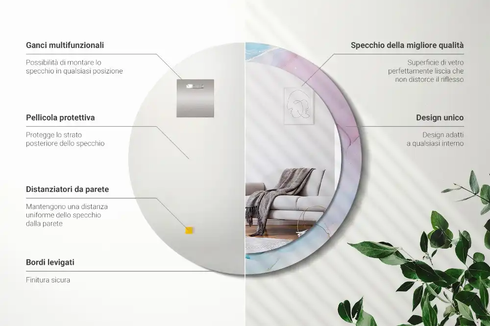 Miroir rond imprimé style marbré