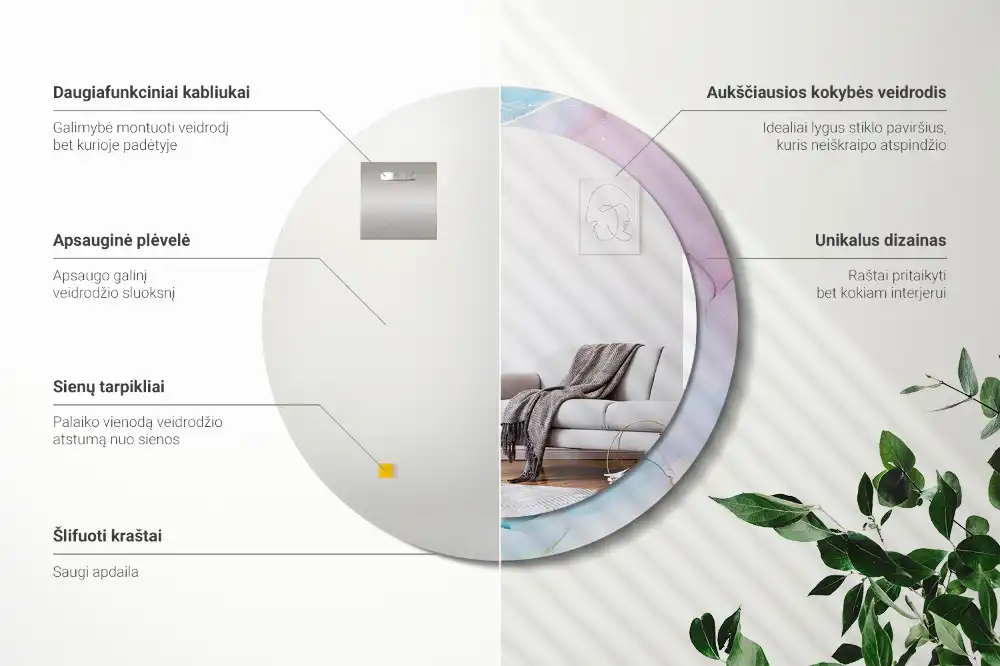 Miroir rond imprimé style marbré