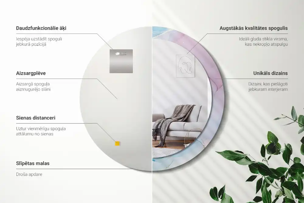 Miroir rond imprimé style marbré