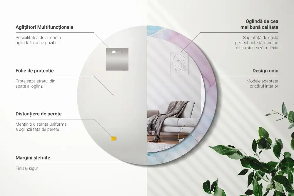 Miroir rond imprimé style marbré
