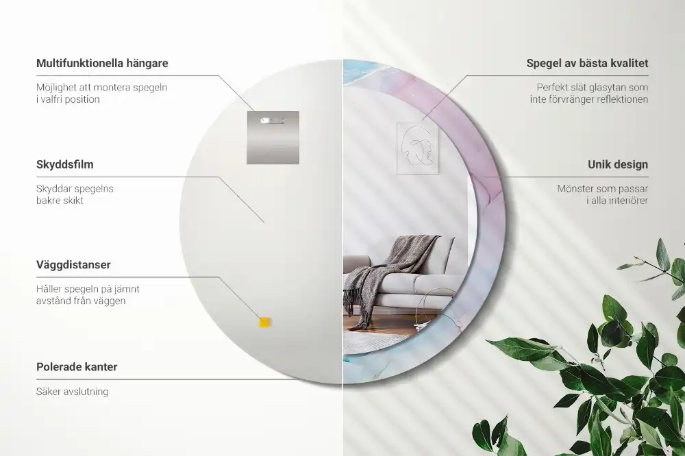 Miroir rond imprimé style marbré