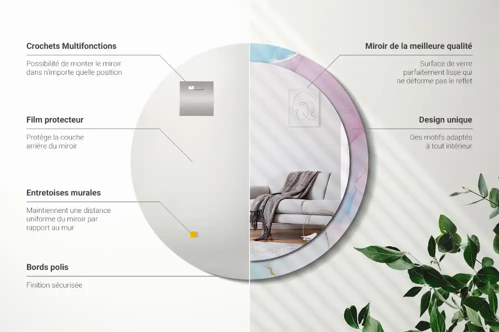 Miroir rond imprimé style marbré