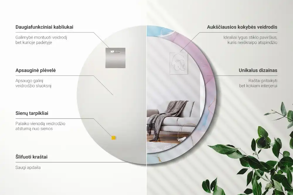 Miroir rond imprimé style marbré