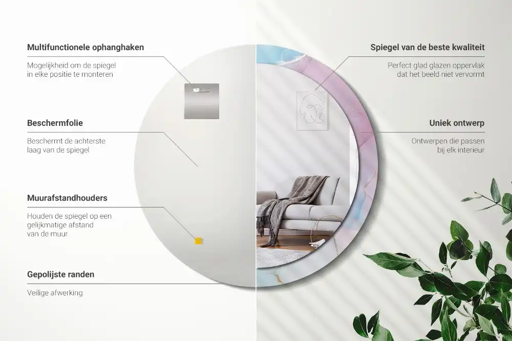 Miroir rond imprimé style marbré