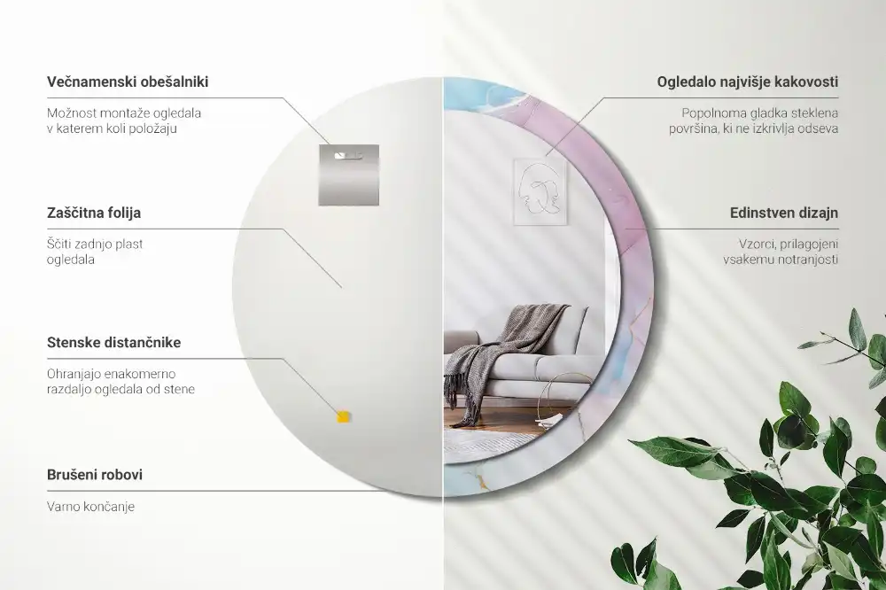 Miroir rond imprimé style marbré