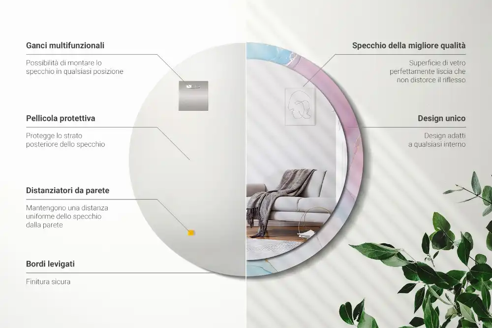 Miroir rond imprimé style marbré
