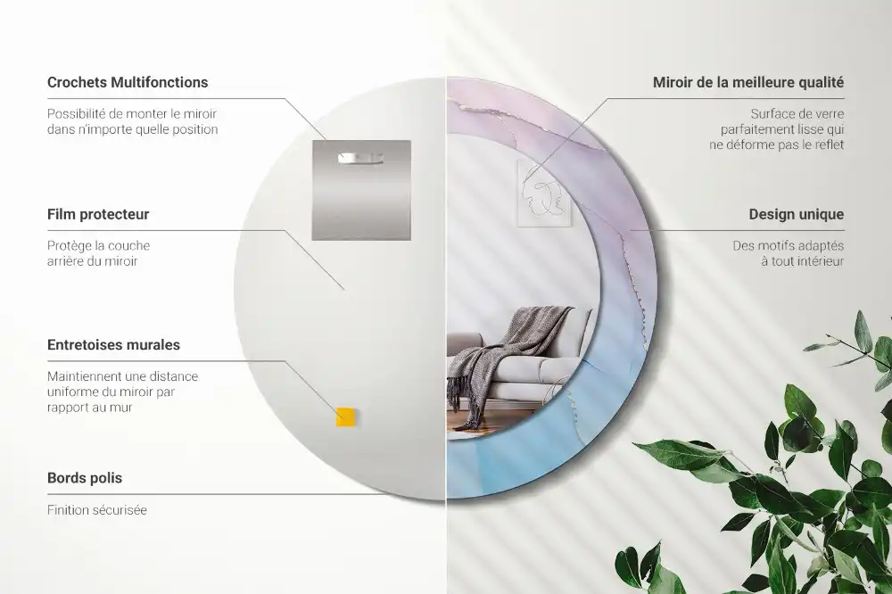 Miroir rond imprimé style marbré