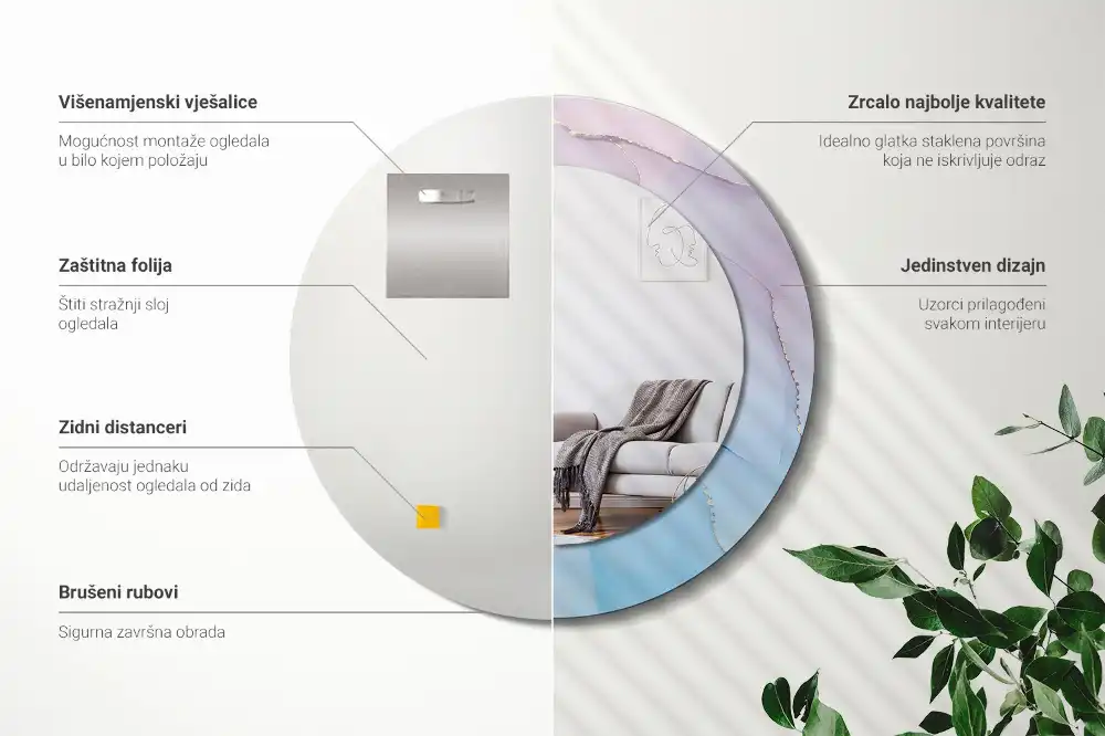 Miroir rond imprimé style marbré