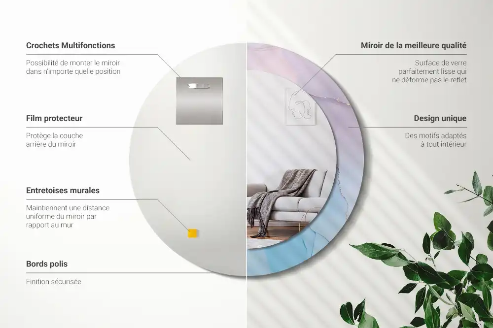 Miroir rond imprimé style marbré